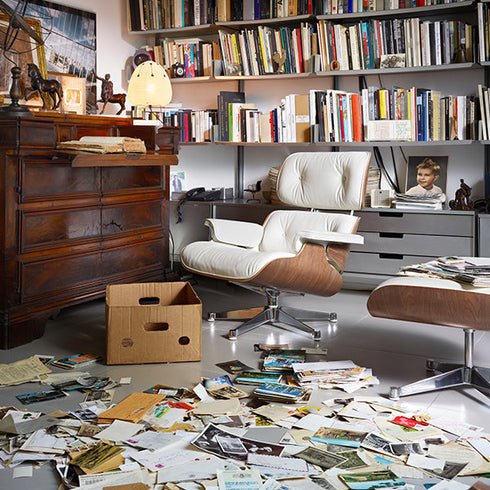 Eames Lounge Otomano / Couro Branco