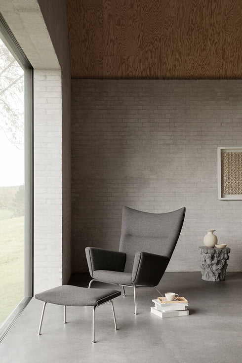 CH446 Wing Footstool / Stainless Steel