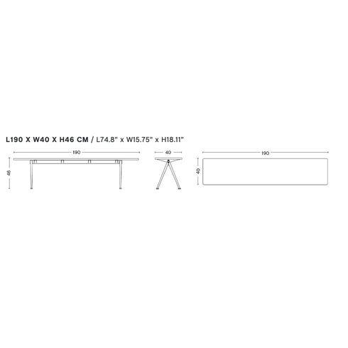 Pyramid 12 Bench Black Base 190x40cm