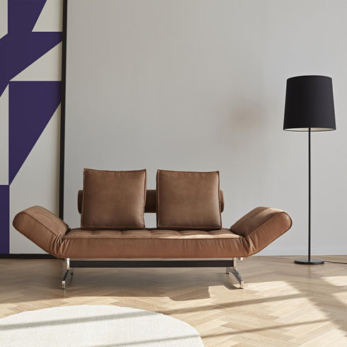 Ghia Sofa Bed Fabric with Leather / Legs Chromed Steel