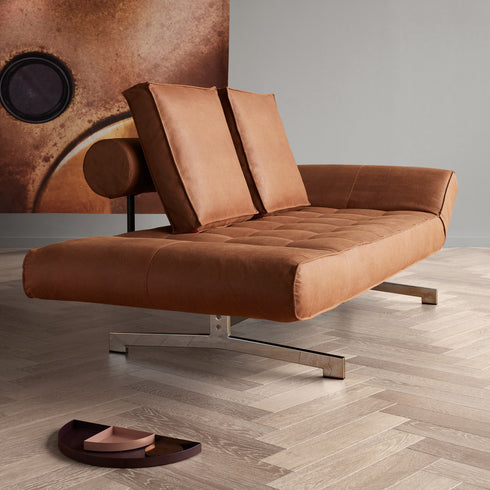 Ghia Sofa Bed Fabric with Leather / Legs Chromed Steel