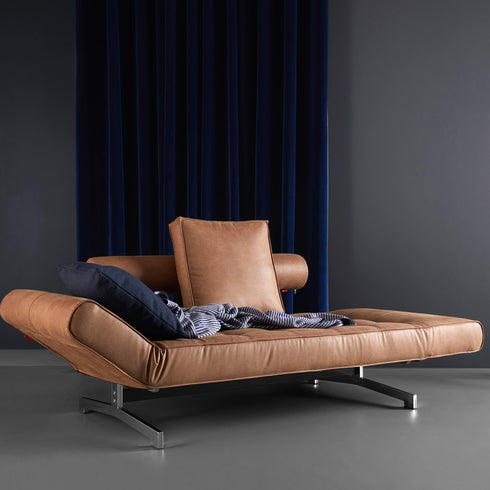 Ghia Sofa Bed Fabric with Leather / Legs Chromed Steel
