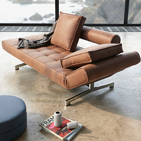 Ghia Sofa Bed Fabric with Leather / Legs Chromed Steel