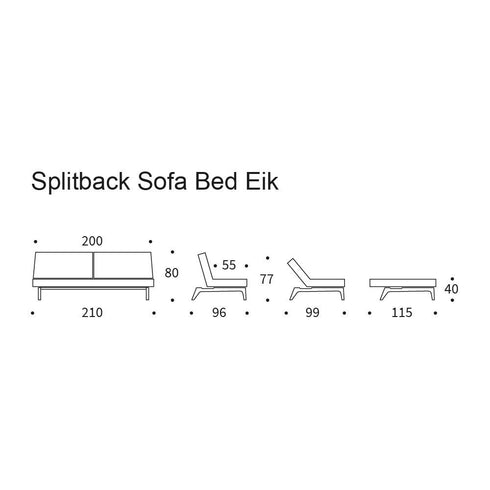 Splitback Sofa Bed / Oak 210x96cm