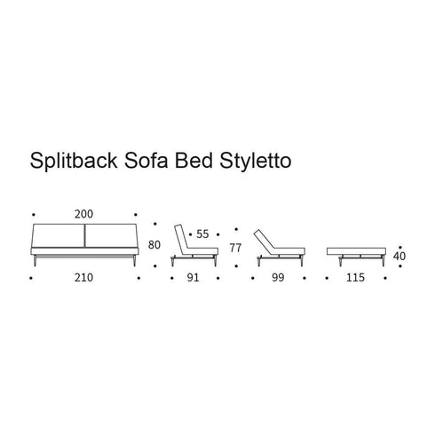 Splitback Styletto Sofa Bed / Dark Wood 210x91cm