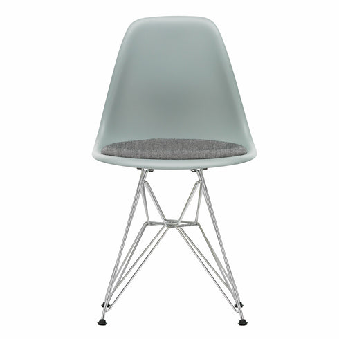 Eames Chair in DSR Plastic / Fabric Seat / Chrome Base